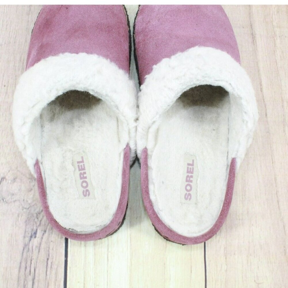 SOREL Nakiska Pink Suede Fleece Lined Slide Slippers Size 8 - Picture 5 of 9